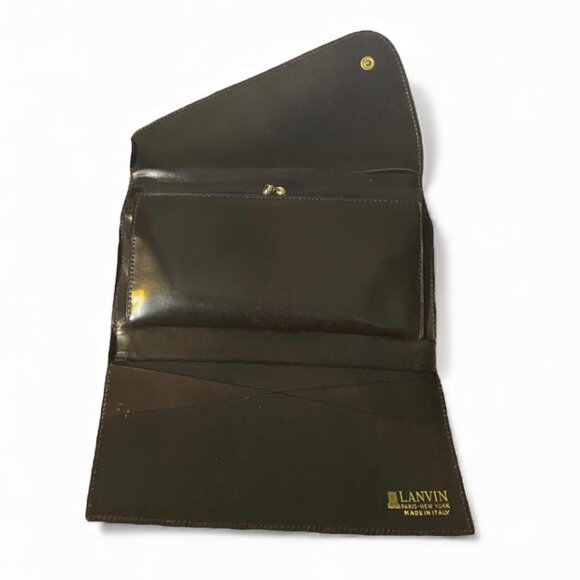 VINTAGE - LANVIN- Paris Logo Brown Canvas Leather Small Clutch Wallet/Kisslock - Picture 2 of 4